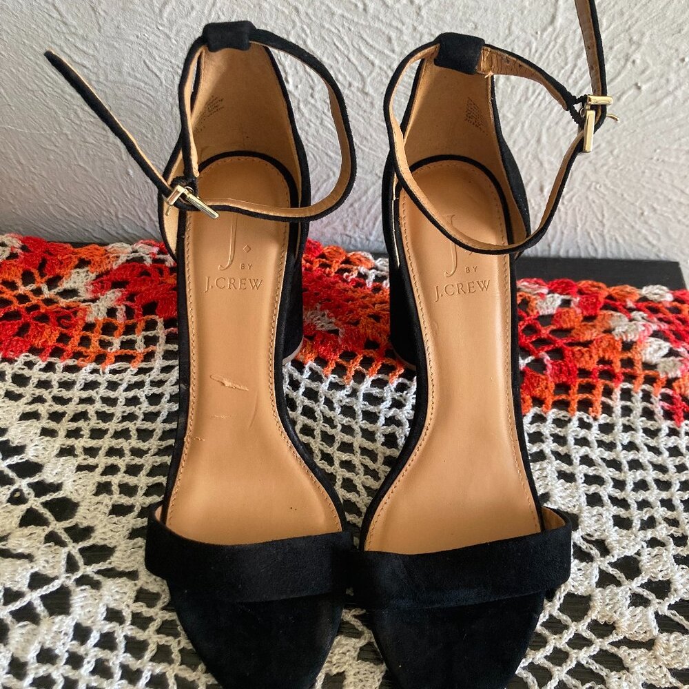 J Crew Black High Heel Strap Sandles